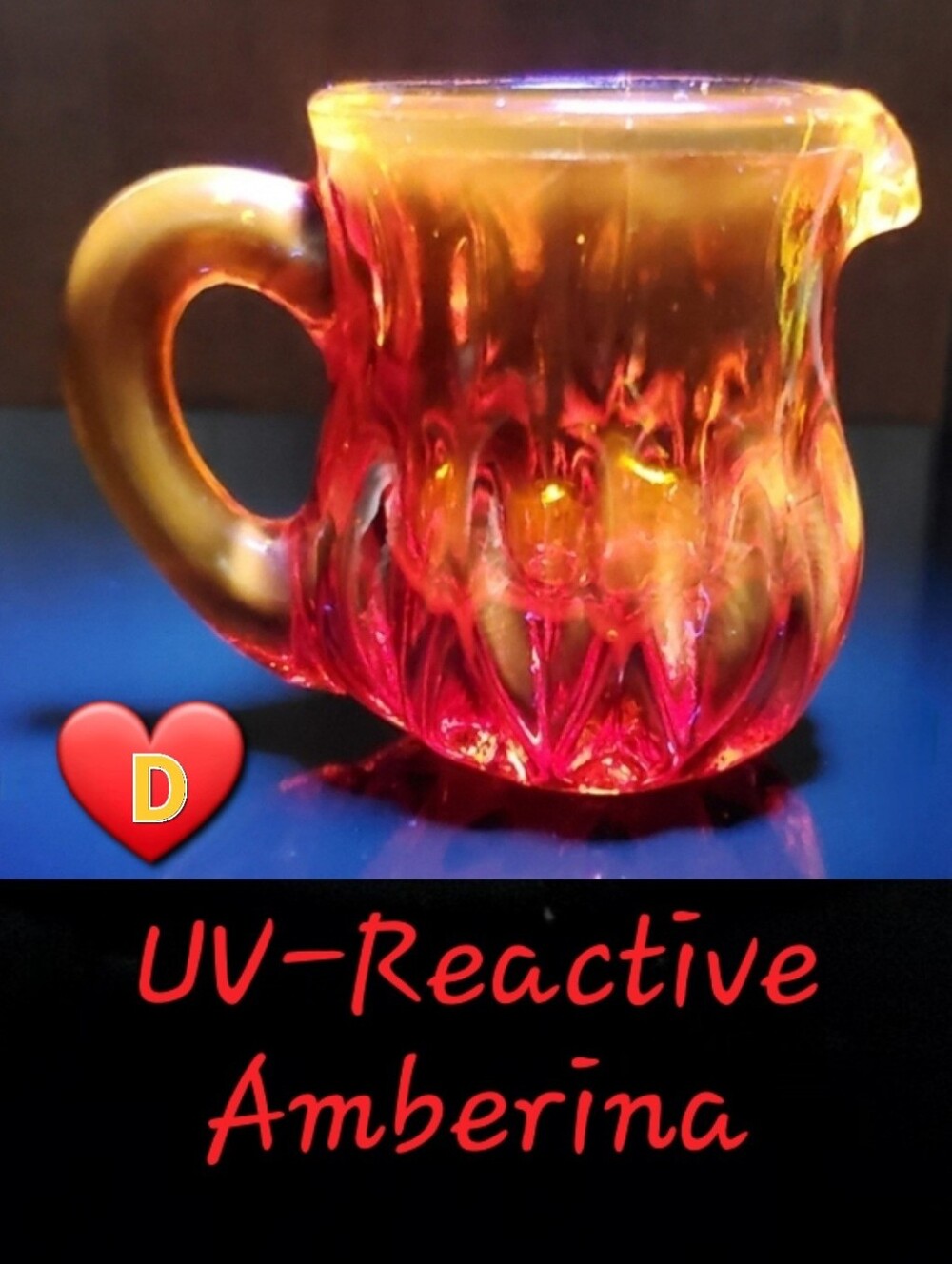 Vntg Degenhart Amberina Glass Mini Pitcher GLOWS Toothpick / Matchstick